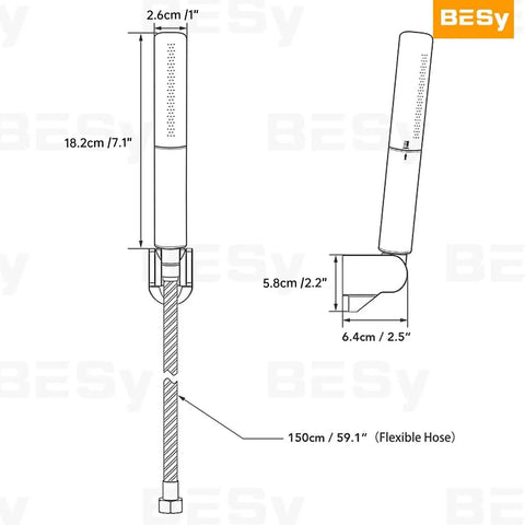 Diagram of High Pressure 2 In 1 Handheld Shower Head Set With 7 Inch Spray Head And 59 Inch Hose Brass Construction Matte Black