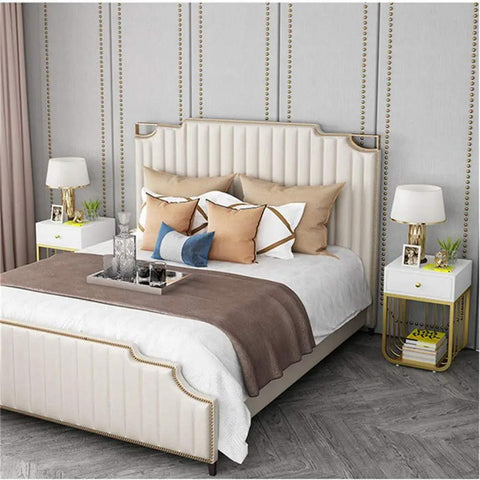 Fresh Modern Nightstand With Single Drawer Storage Heavy Duty Metal Frame Quick Wipe Surface Compact End Table A Seriously Solid Side Table Perfect For Bedroom Or Living Room beside a plush bed with decorative pillows.