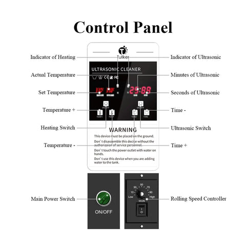 Control panel display of Grease Monkey Ready Ultrasonic Parts Washer With Digital Timer And Temp Control for adjusting settings.