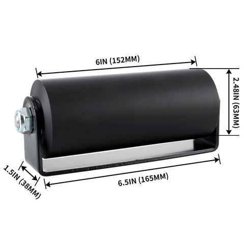 Slide Gate Guide Roller 6 Inch Nylon Roller With Beefy C Bracket For Sliding Gates Durable Nylon Wheel And Heavy Duty Steel Bracket With Easy Glide Performance 2.48 Inch Diameter And 6 Inch Length, front view showcasing dimensions.