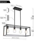 Dimensions of 4 Light Industrial Open Frame Rectangle Pendant Lighting For Kitchen Island And Dining Room In Dope Black Finish