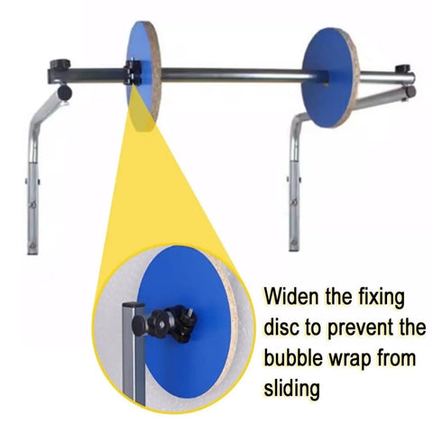 Close-up of Heavy Duty Wall Mount Bubble Wrap Dispenser showing fixing disc and steel structure for secure storage.