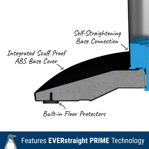 Close-up of Commercial-Grade Stanchion Set base showing self-straightening design with scuff-proof cover and floor protectors.