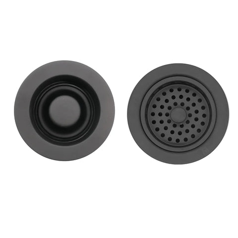 Combo Pack Post Style Kitchen Sink Basket Strainer And Waste Disposal Drain Flange With Stopper Matte Black