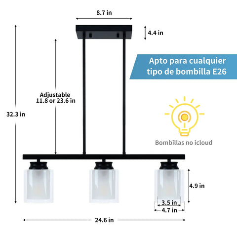 Diagram of Industrial Kitchen Island Pendant Light With Three Lights Modern Double Glass Shades Rustic Farmhouse Hanging Fixture