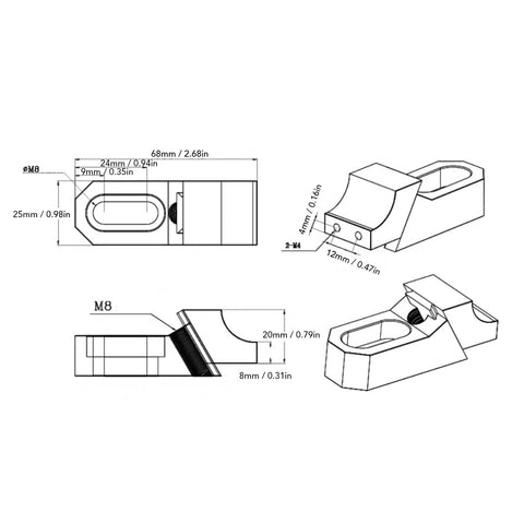 Technical drawing of Low Profile Side Clamp Vise Set For Milling Machines, 2 Pack, 60kN Clamp Force, dimensions and design details