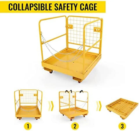 Built Tough Heavy Duty Forklift Safety Cage Solid Steel Worker Basket Platform 1150 Lbs Bad Boy Load Rating Collapsible design.