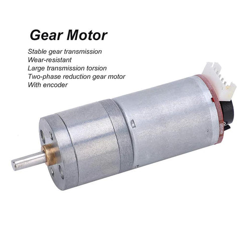 12V Encoder Gear Motor for Robotics with stainless steel housing and two-phase encoder, ideal for precise motion control and high torque applications
