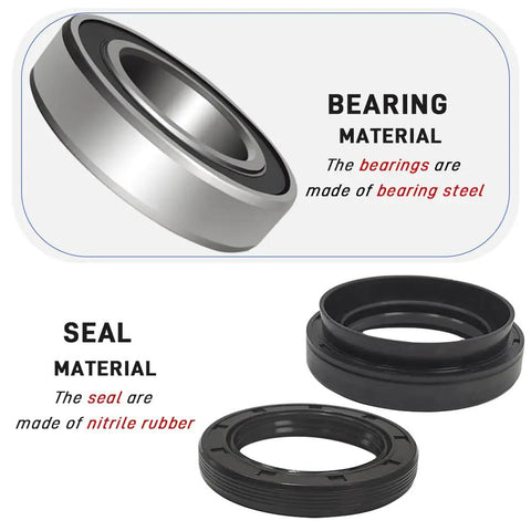 Top Tier Hardcore Front Wheel Bearing Seals Kit For Suzuki Eiger King Quad Vinson Quadrunner Atv Rig Years 2002 To 2015 Beater Proof components showing heavy-duty bearing steel and nitrile rubber seals.