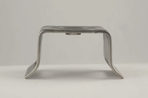 Front view of Bull's Eye Stainless Steel Sign Mounting Brackets With Flared Leg, Stainless Bolt And Washer, 3/4 Inch Slot, heavy duty.