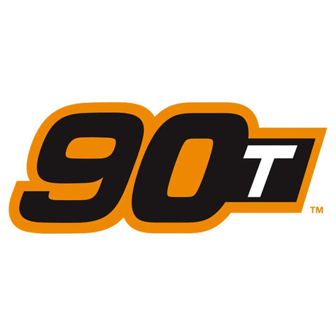 "90T logo representing the 90-tooth gear in the 3/8 Inch Drive 90-Tooth Locking Flex Head Teardrop Ratchet, 13 Inch"