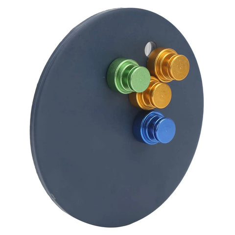 Magnetic Welding Fixture With Iron Plate And Strong Holding Magnet, colorful knobs on round iron plate for precise positioning.