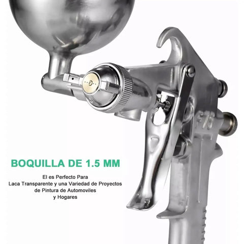 Pneumatic Paint Spray Gun With Huge 400ml Pot For Auto Body Shops And Car Care showing 1.5mm nozzle and metal build for precision.