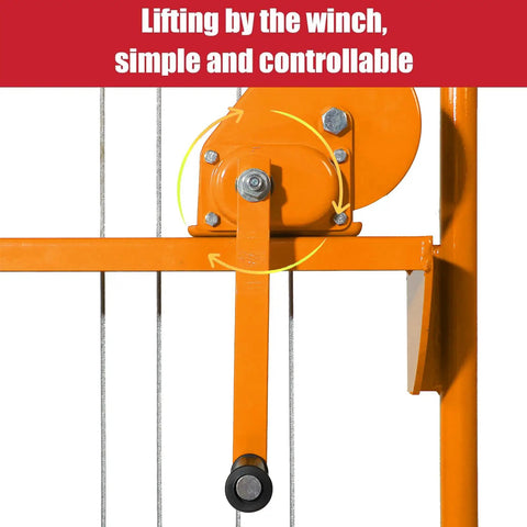 The Heavy Duty Manual Pallet Stacker Material Lift Winch Loader With 330 Lbs Capacity And Rubber Swivel Casters, winch mechanism detail.