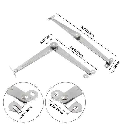 2 Pack Heavy Duty Folding Lid Hinge Set With Soft Close Stainless Steel Lid Stay Rotatable Bracket Built To Last For Cupboard Cabinets