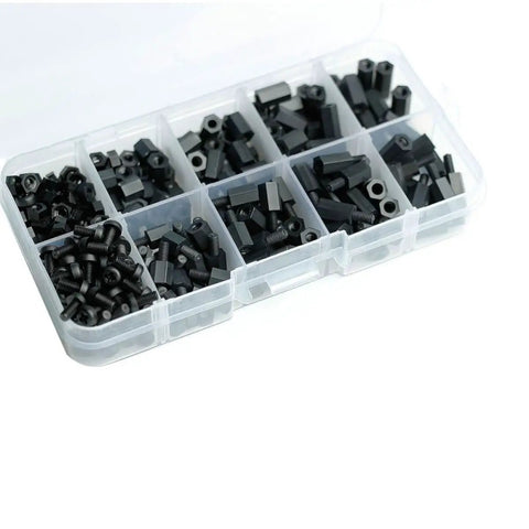 300-Piece Black Nylon Hex Spacer And Standoff Kit M3 Threaded Plastic Non-Conductive High Temperature Resistant Insulation Ready For DIY-Friendly Electronics Home Projects And Telecom Installations, in organizer box