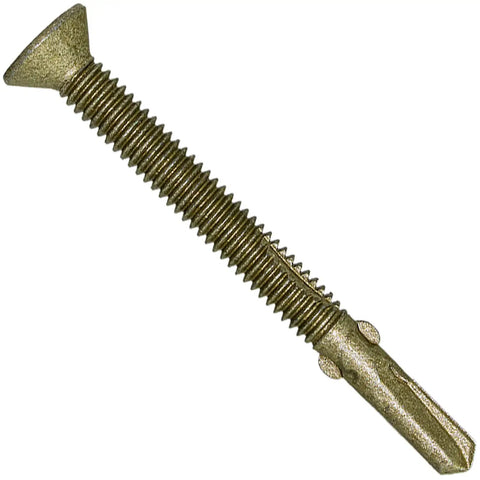 Badass 10 X 1-5/8-Inch Reamer Tek Self Drilling Wood To Metal Screws With Torx Star Drive Pattern, steel screw close-up.