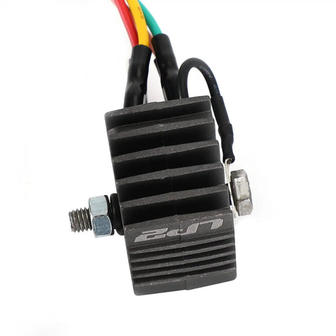 Ride Ready Motorcycle Voltage Rectifier And Regulator For Vintage CB CL SL 100 125 S Bikes From The 1970s High Efficiency Synchronous Rectification With Low Heat Durable Electrical Rectifier Module Replacement, close-up view showing wires and connectors.