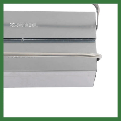 Dang Tough Stainless Steel Tool Box With Rubberized Carry Handle 18 Inch top view showing smooth surface and sturdy handle.