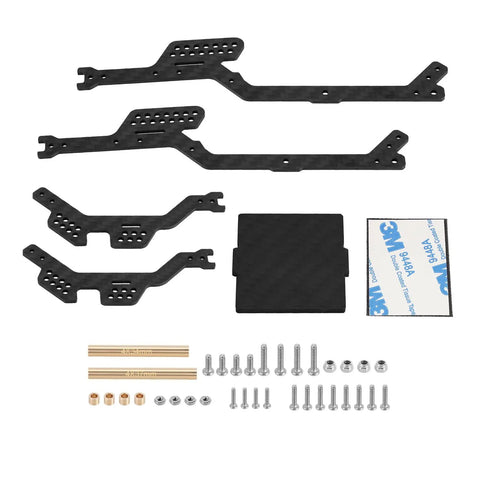 Carbon Fiber LCG Chassis Kit For TRX4M Bronco One Eighteen RC Crawler Upgrade with mounting components and instructions.