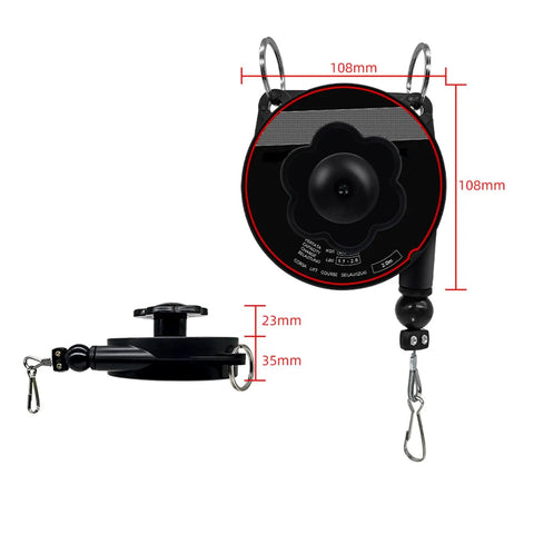 Heavy Duty Spring Balancer For Tools, Retractable 2m Stand With Hook And Wire Rope, Adjustable Suspension Balancer Retractor, black, 108mm
