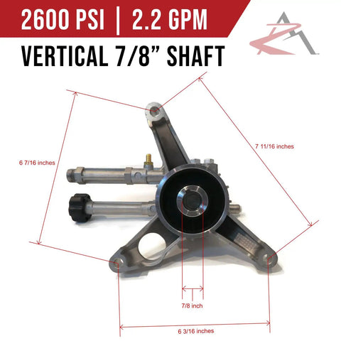 AR 2600 PSI Pressure Washer Pump For Craftsman Sears 2.2 GPM Flow Seven Eighth Inch Shaft Three Bolt Pattern Fits 580 752510