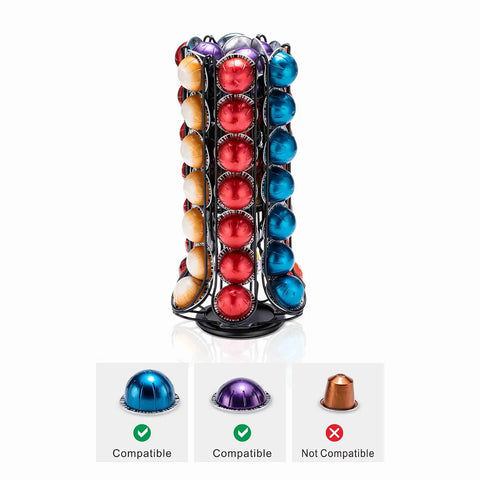 Nespresso Vertuo Pod Holder Carousel Stand 360 Degree Spinning Coffee Capsule Organizer for 60 Pods Black Rack
