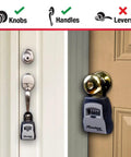 Four Pack Key Lock Box With Code For Realtors And Property Managers Outdoor Key Safe Keeps Five Keys Four Digit Combination Resettable showing compatibility with knobs and handles