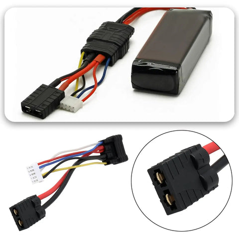 Five Pin RC Model Connection Cable with 14AWG Wire, 15.7cm Long, Compatible with Traxxas ID LiPo 4S Adapter shown with battery