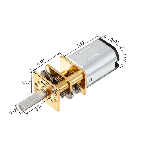 DC micro gear motor with 10RPM reduction, 6V, brass gear head and silver housing.
