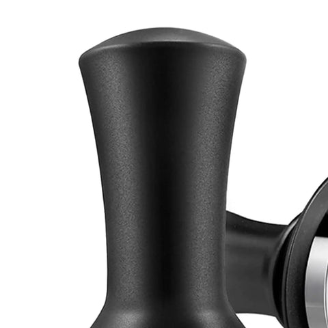 Close-up of black handle from the Seven Piece Espresso Tamper Kit Designed For 51mm Filter Cups Portable Coffee Press Tools.