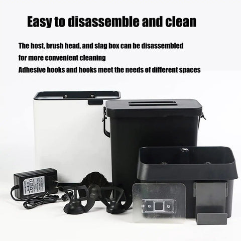 Electric Knock Box Coffee Portafilter Cleaner Machine That Knocks Grounds Fast With Two Heavy Duty Scrapers And An Extra Brush Head Delivering A total of various disassemblable components for easy cleanup.