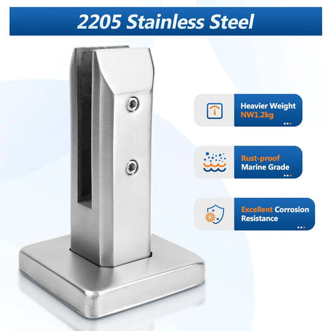 4 Pack SS2205 Marine Grade Stainless Steel Pool Fence Spigot, corrosion resistant, heavy duty clamp for glass railings.