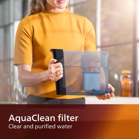 AquaClean filter held by a person, designed for clear and purified water for use with the Straight Fire Fully Automatic Espresso Machine With LatteGo.