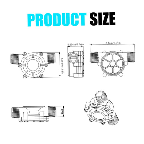 Diagram of Portable Micro Hydro Generator 12V Water Turbine Power Kit For Camping And Off Grid Adventures with dimensions