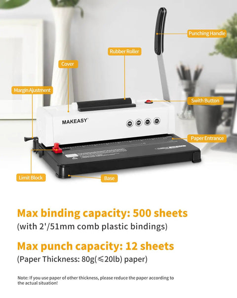 Smooth Operator Electric Spiral Binding Machine For Home Office, No Fuss Coil Insert With 4:1 Pitch, Punches 12 Sheets For A4 A5 Letter Size, Total Bang For Your Buck With 5 16 Inch Coils And Pliers on a desk.