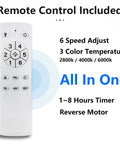 Remote control for Dope 24 Inch Flush Mount Ceiling Fan With Light Kit, offering 6 speeds and 3 color temperatures.