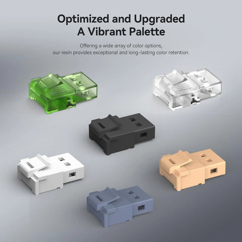 Top Tier Abs Like Resin Upgraded For Eight K 3D Printers Boasting Rock Solid Strength And Serious Flexibility With Low Odor Zero Hassle Setup For Lcd Machines One Kilogram Beige color range of six 3D printed resin parts in various colors.