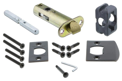 Components of Privacy Round Crystal Glass Door Knob Set In Timeless Bronze With Solid Forged Brass Plates, One Door Kit