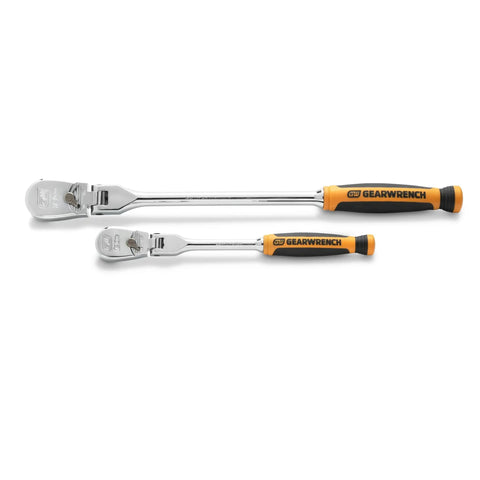 Two Piece Flex Head Teardrop Ratchet Set With One Quarter Inch And Three Eighths Inch Drives, dual material handles, low profile heads