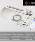 Rain Shower System With Jets And Handheld Sprayer components including 12-inch brushed nickel overhead shower head and accessories.