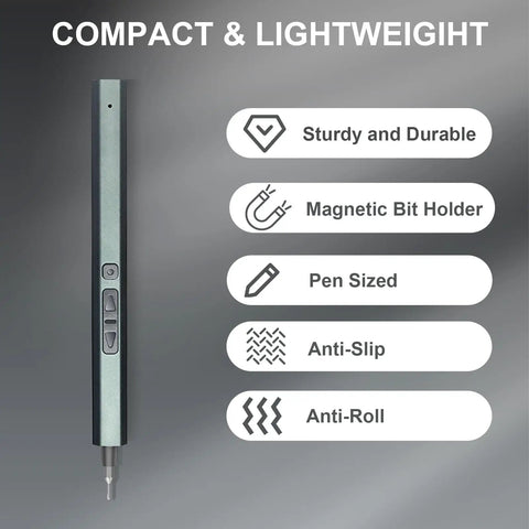 30 In 1 Electric Screwdriver Kit With 24 Magnetic S2 Steel Bits And 3 LED Lights, compact and lightweight features highlighted