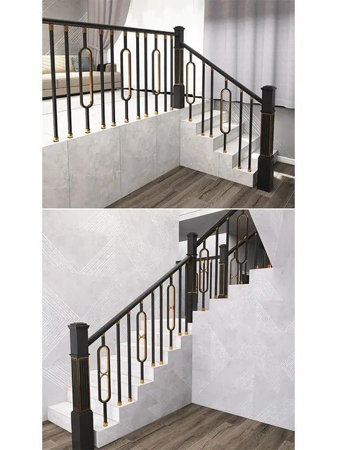 Built Tough Metal Railing Balusters For Decks And Interior Stairs, 37 Inch Tall Modern Oval Spindle Posts with gold accents.