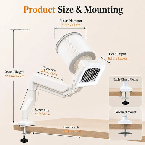 Top Shelf Quiet Nail Dust Collector Vacuum Fan With Adjustable Suction Reusable Filter And Smooth Cyclone Airflow dimensions and mounting options.