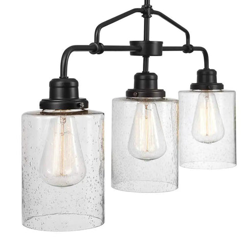 Annecy Rustic Dark Bronze Pendant Light with Seeded Glass Shades and Three Adjustable Rods