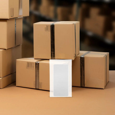 EPE Foam Packing Bags Set 100 Pcs White Thickened Protective Foam Bags For Shipping Fragile Items next to cardboard boxes