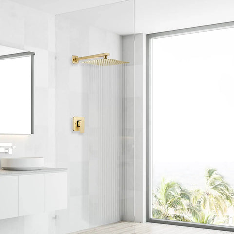 High Pressure 12 Inch Square Shower Head In Stainless Steel With Ultra Thin Brushed Gold Finish for Crazy Good Rainfall Coverage