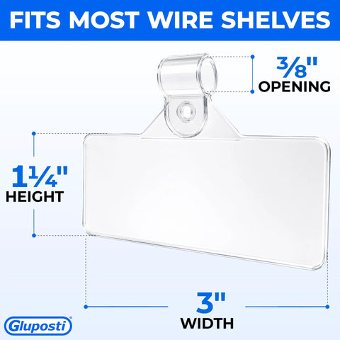 Keep Your Pantry Looking Crisp With These Ridiculously Sweet Clear Wire Shelf Label Holders For Home Organization And Retail Displays Featuring Reusable Clip On Pockets For Adhesive Tags Measuring 3 By 1.25 Inches Tall on wire shelf.