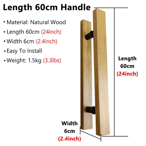 Dang Good Solid Wood Double Sided Door Handles With Sweet Long Threaded Mounting Bolts And Durable Waterproof Coating For Interior Bedroom Closet And Bathroom Sliding Doors, 60cm length, natural wood, easy to install.