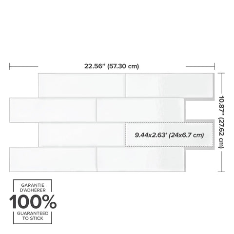 X-Large Peel And Stick Backsplash Tiles, 5 Sheets Of 22.56 By 10.88 Inches, 3D Adhesive Self Stick Wall Tile Dimensions and Guarantee
